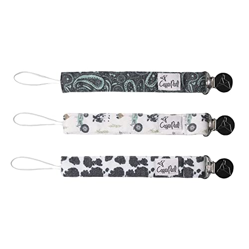 Image of Copper Pearl Pacifier Clip 3-Pack: Premium Knit Binky Clips for Baby Girls and Boys - Stylish Stainless Steel Pacifier Holder Clip - Baby Pacifier Clips for No More Floor Drops - Jo