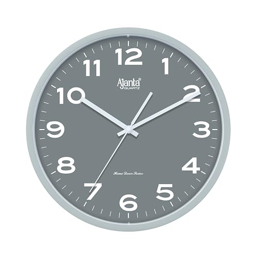 Image of Ajanta Home Decor Clock 12 Inch (305mm) Grey | Luxury Silent Sweep Wall Clock for Office Living Room Bedroom | Stylish Model 10047