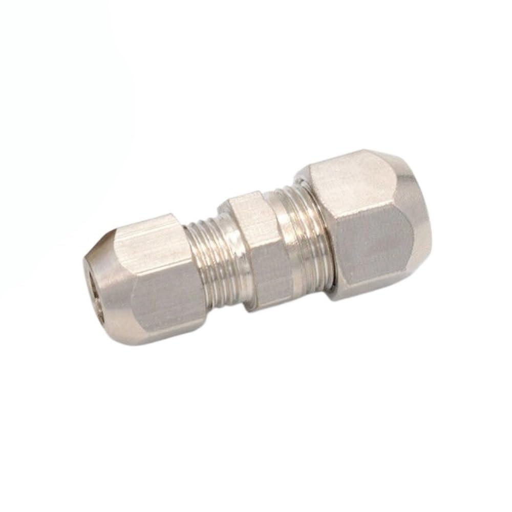 Tube Union Coupler PG Reducing Straight Pipe Fitting, Nickel Plated Copper Tubing Ferrule Joint, Compression Tube(8x6mm)