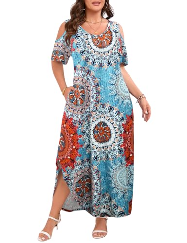Image of JollieLovin Womens Plus Size Casual Summer Maxi Long Dress Cold Shoulder V Neck Beach Sundresses
