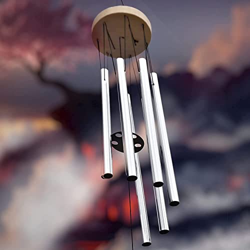 Image of Aluminium 7 Pipe Silver Wind Chimes For Home Positive Energy | Home Decor Item | 24 Inch Long (Made In India)