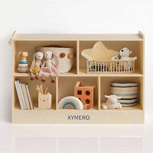 Image of Wooden Kids Storage Cabinet, 5-Section Toddler Montessori Bookshelf, Kids Organizer for Classroom, Playroom, Kindergarten, Medium Size