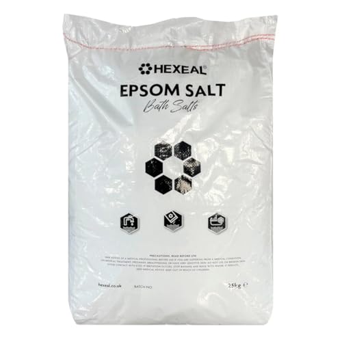 Hexeal Epsom Salt 25kg 25kg Bag of Food Grade Magnesium Sulphate for Bathing Gardening & Household Use Suitable for Personal Care Soil Enrichment and More