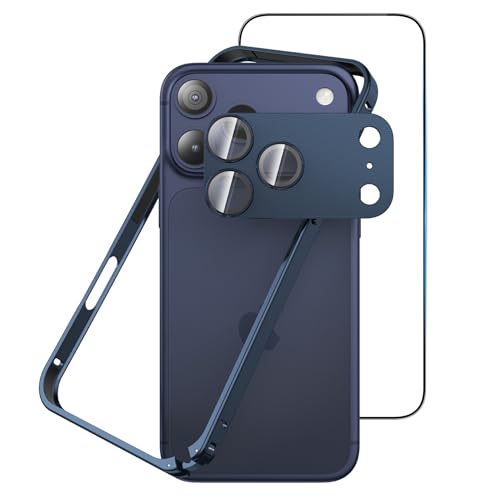Metal Bumper Case for iPhone 17 Pro Max Aluminum Frame Slim Case [Separate Metal Lens Protector] [HD Tempered Glass Screen Protector] [Hippocampal Buckle Design] Cover for iPhone 17 Pro Max 6.9 Inch