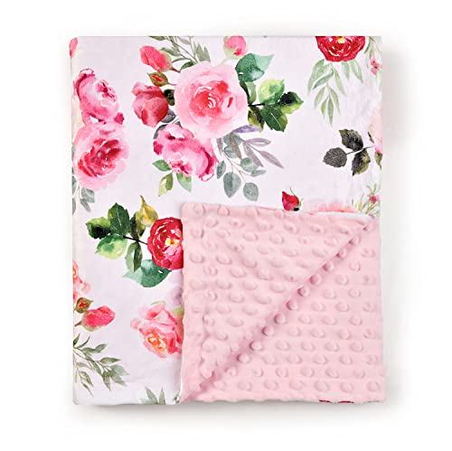 Image of Boyoung Baby Blanket, Soft Minky Warm Blanket for Boy or Girl, Receiving with Double Layer Dotted Backing Newborns Nursery Stroller Toddlers Crib Bedding (30 x 40 Inch) Pink Flower