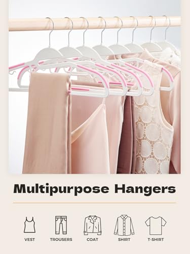 Image of HOUSE DAY Pink Plastic Hangers 50 Pack, Slim Space Saving, Non Slip Hangers with Rubber Pads, Sturdy Coat Hanger for Closet, S-Shaped Clothes Hanger for Shirt, Suit, Pant, Skirt | Space saving closet organizer, heavy duty S-shape, rubber grip pads help keep shirts, suits, coats, pants, skirts in place