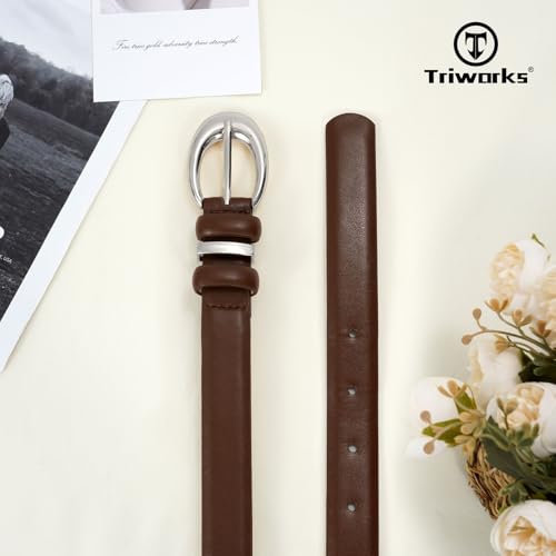 Image of TRIWORKS Women Leather Belt for Jeans Pants Fashion Ladies Skinny Faux Leather Dress belt with Gold Buckle