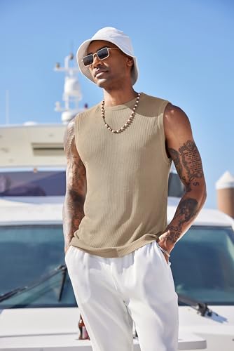 COOFANDY Mens Casual Knitted Tank Tops Crew Neck Sleeveless Muscle T Shirts Summer Beach Tops4
