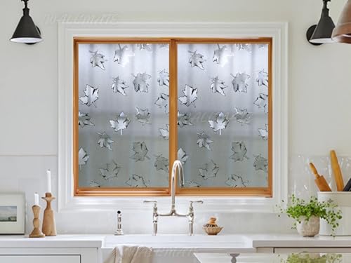 Image of WALLMATE Self Adhesive Window Film Frosted 3D Glass Door Window Frosted Film for Home /Office /Bathroom & Living Room Multicolor Frosted Film (16 x 120 Inch, Mapple Flower)