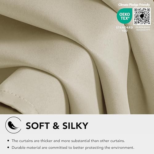 Image of Deconovo Super Soft Ring Top Thermal Insulated Blackout Curtains for Bedroom Eyelet 55x82 Inch Two Panels Beige