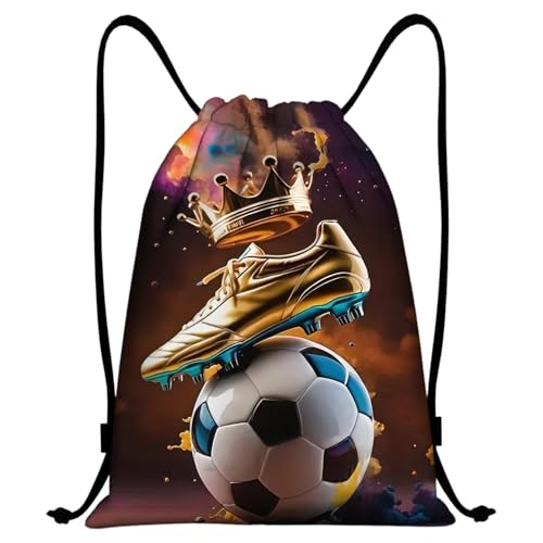Komergave Turnbeutel kinder, Fussball Geschenke Jungen Kordelzugbeutel, Wasserdichter Sportbeutel mit Kordelzug, Schwimmbeutel Kinder für Sport, Schule, Fitnessstudio, Reisen