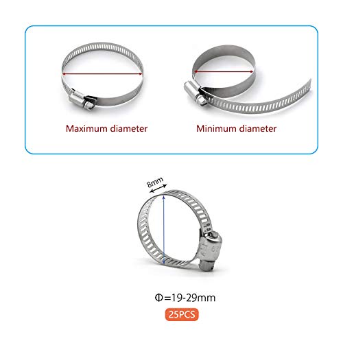 Zipcci Hose Clamp, 1 Inch Stainless Steel Worm Gear Fuel Line Hose Clamps, 19-29Mm (25Pack) #TOP1
