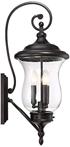 Franklin Iron Works Carriage Traditional Outdoor Wall Light Fixture Led Dimmable Bronze 26 3/4" Clear Seedy Glass For Exterior House Porch Patio Outside Deck Garage Yard Front Door Garden Home #TOP7