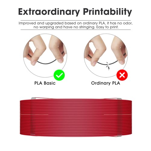 Image of eSUN PLA Basic Refilament 1.75mm, 3D Printer Refill High Speed PLA for Fast Printing, 1KG per Roll, 2 Rolls Spoolless 3D Printing Filament for High Speed 3D Printers, Fire Engine Red