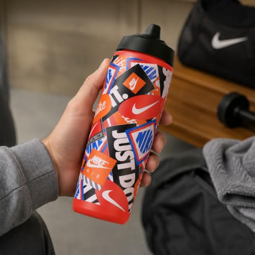 Image of Nike REFUEL Bottle 24 OZ Graphic Graphic LT Crimson /Black /LT Crimson /Safety Orange /White, SQUEEZABLE Sipper Bottle 710 ml