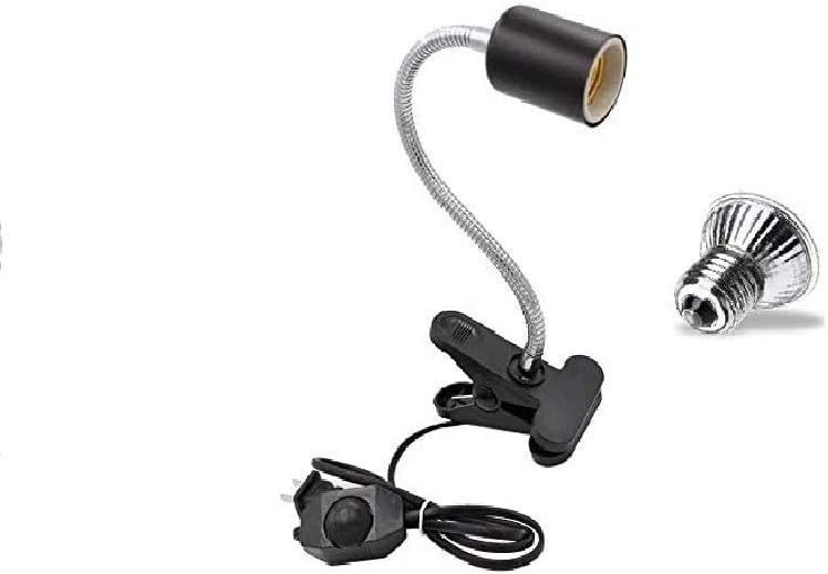 B&K Heat Lamp Holder, 2 x 25W + 220-240V Heating Light Stand with Clip for Aquarium Turtle Reptile (Black) with UV lamp