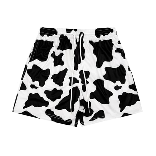 DIOTSR Mens Graphic Shorts Cool Streetwear Flat Front Shorts Workout Gym Athletic Shorts with Pockets,Medium,Cow Print