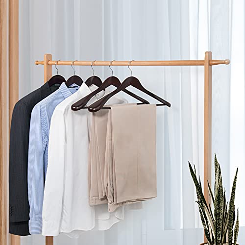 Nature Smile Luxury Mahogany Wooden Suit Hangers - 6 Pack - Wood Coat Hangers,Jacket Outerwear Shirt Hangers,Glossy Finish With Extra-Wide Shoulder, 360 Degree Swivel Hooks & Anti-Slip Bar With Screw #TOP7