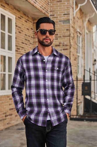 COOFANDY Mens Flannel Plaid Shirts Long Sleeve Casual Button Down Cotton Shirt with Pocket4