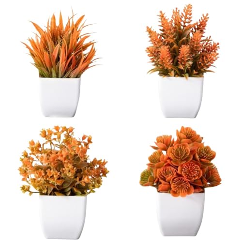 FUANA 4 plantas artificiales con maceta, pequeñas plantas de lavanda para decoración