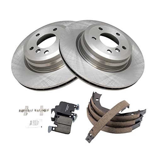Image of TRQ Rear Brake Pad and Rotor Set Ceramic Rotors Parking Brake Shoe Compatible with 2012-2013 BMW 335i 2013 335i xDrive