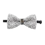 Rhinestone Bow Ties Mens Pre-tied Bow Ties Banquet Bowties with Adjustable Length for Wedding Party Banquet (Silver)