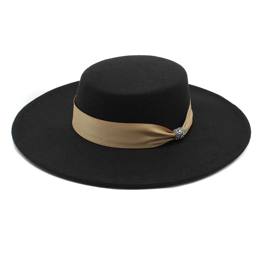 Cappello Fedoras da donna in feltro in raso, elegante, formale, per feste, cappello piatto da chiesa
