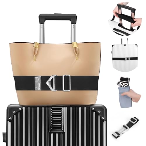 Image of Yotako Luggage Strap for Suitcases, 2-in-1 Travel Belt for Luggage Straps, Add a Bag Over Handle Adjustable Luggage Belt, Elastic Suitcase Strap for Airport Travel Accessories (Black)