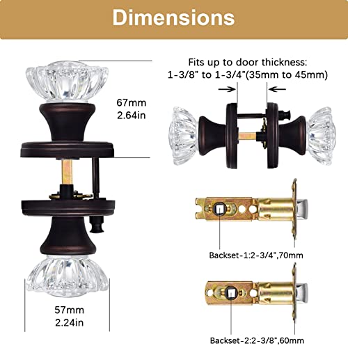 Shiny Handles Glass Door Knobs Interior With Lock, Privacy Crystal Door Knob For Bedroom And Bathroom (Venetian Bronze,1Pack) #TOP4