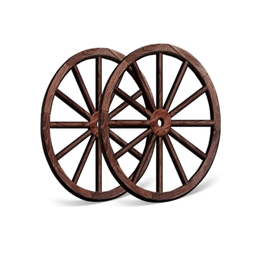 Oyefly 2 Pcs Wagon Wheel Decor,Decorative Vintage Wood Garden Wagon Wheel,Vintage Rustic Wagon Wheel (Brown, 12 Inch)