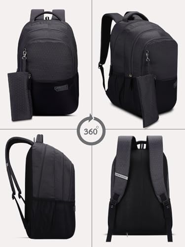 Image of Lavie Sport Akron 35L Black-Grey Backpack | Fits Upto 15 Inch Laptop | Organizer & Bottle Holder |Rain Cover |Pencil Pouch | Gift for Men, Women, Boys, Girls | Laptop Sleeve for School & College