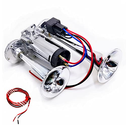 YIYIDA Klaxon électrique de voiture Klaxon de voiture 12V Klaxon de camion 165db Trompettes haut et bas ton argent Double tube klaxon électrique étanche Car Horn pour 12V camion car bateau moto etc Cover