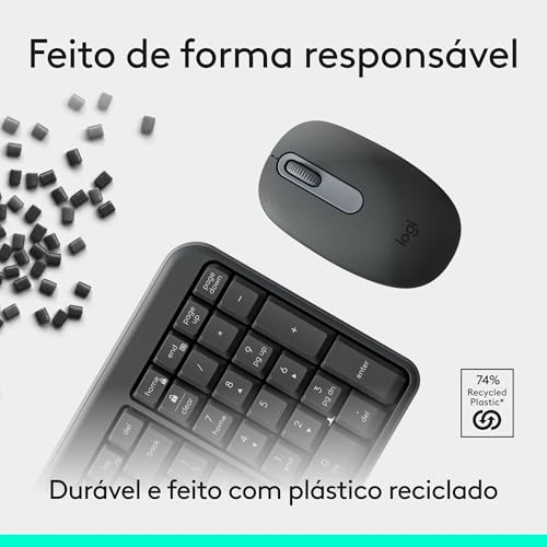 Combo Teclado e Mouse Sem Fio Logitech MK250 Bluetooth com Conectividade Rápida e Fácil, Design Compacto, Mouse Ambidestro, L