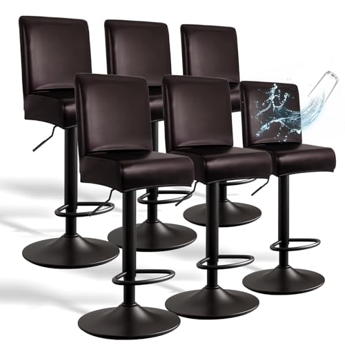 Image of PU Leather Bar Stool Covers with Backs, 6 Pack Stretch Waterproof Bar Stool Chair Covers Washable & Comfortable Barstool Covers Slipcovers with Back for Pub /Counter /Dining Room Decoration (Brown)
