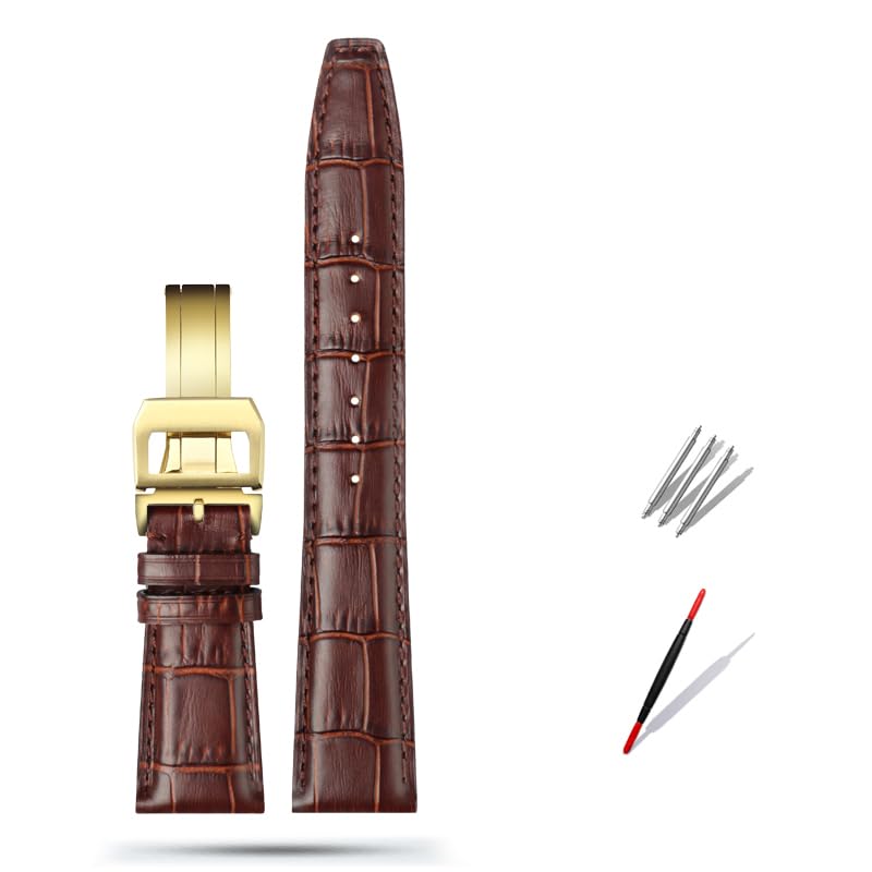 SCHIK Correa de reloj de cuero vacuno de 20 mm, 21 mm, 22 mm, repuesto para IWC Portugieser Porotfino Family PILOT'S Relojes Correa Hebilla plegable