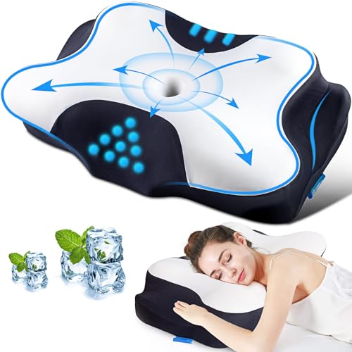 2 in 1 Seitenschläferkissen kühlendes Nackenstützkissen für Nacken und Schulterschmerzen, orthopädisches Kissen, Memory Foam Kissen zum Schlafen, ergonomisches Kopfkissen für Rücken- und Bauchschläfer
