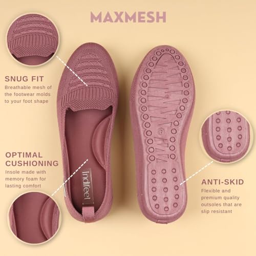 Image of Indifeet - Ballerina Shoes for Women, Stylish Half Cut Slip on, Girls Soft Winter Footwear, Ladies Comfortable Sole Walking Ballet Shoe, Casual Slip-on Ballerinas