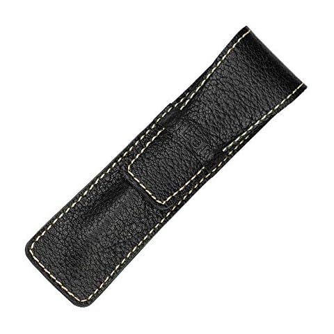 DiLoro Full Grain Thick Buffalo Leather Single Pen Pencil Case Holder Sleeve Black Cover