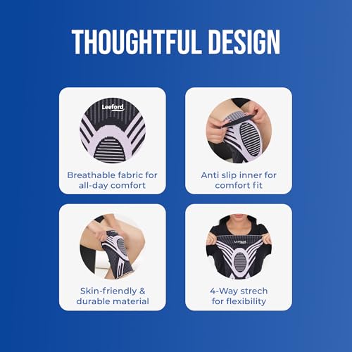 Image of Leeford Knee Cap Compression Support, Men & Women, Black-Purple, M | Pair, Anti-Slip Knee Sleeves, For Gym, Running & Pain Relief