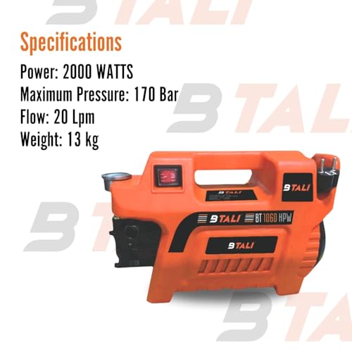 Image of BTALI BT1060 High Pressure Washer, 2000W, 170 BAR, 20LPM, Foam Cannon & 8M Hose, Heavy Duty Cleaning