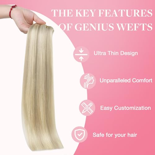 Image of GOO GOO Genius Human Hair Extensions - Sew In Remy Weft, 17A /60A Ash Blonde Highlighted Platinum Blonde, 18 Inch 100g, Hand Tied