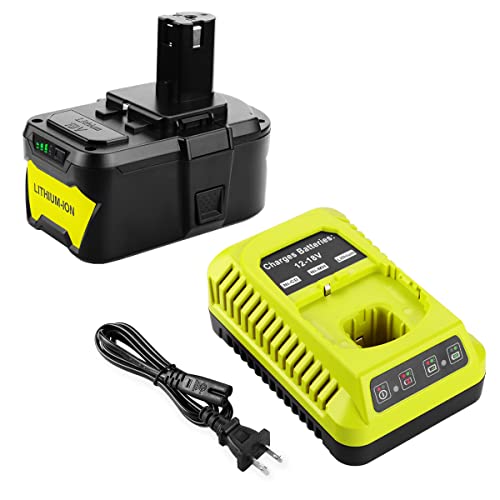 Powilling 9.0Ah 18V P108 Lithium Battery for Ryobi 18V Lithium Battery P102 P103 P105 P107 P108 P109 Ryobi ONE+ Cordless Tool with Ryobi P117 Battery Charger