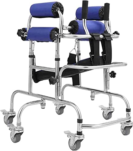 Andador para personas con parálisis cerebral/discapacidades: pequeño, con asiento, asas y 6 ruedas. Andador grande de acero resistente para personas mayores.