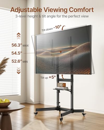 Image of Heavy-Duty Rolling TV Stand for 55-100 inch Screens - Supports 165 lbs, Stable Mobile TV Cart with Shelf & Locking Wheels, Max VESA 800x600mm, Black