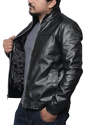 Image of Men's Faux Leather Jacket Slim Lightweight Casual Stand Collar Motorcycle Racer