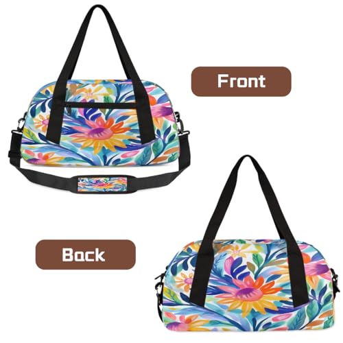 Abstract Cartoon Flower Kids Duffle Bag, Small Lightweight Travel Sports Bag for Boys Girls, Overnight Weekender Tote, Gym Carry On Bag for School Sports Sleepover4