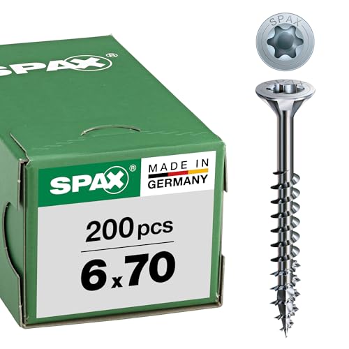 SPAX Universalschraube, 6 x 70 mm, 200 Stück, Teilgewinde, Senkkopf, T-STAR plus T30, 4CUT, WIROX - 0191010600705