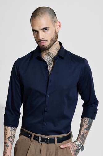 Image of SNITCH Men Formal Shirt | Slim Fit Long Sleeve Spread Collar Solid Design | Premium Cotton Blend & Breathable Fabric for Office & Casual Wear