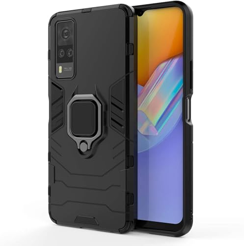 Image of Fitsmart Shockproof Heavy Duty Robot Ring Case with Stand Double Protective Back Cover for vivo Y51a 2021 / V2031 - Black