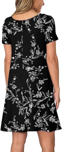 Women's Summer Casual Short Sleeve Crew Neck T Shirt Dresses Loose Swing with Pockets3